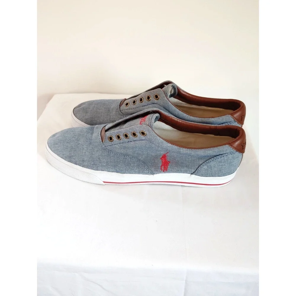 Polo Ralph Lauren Men 13D Vito Sneakers Blue Chambray Red Pony Shoes Resort Wear